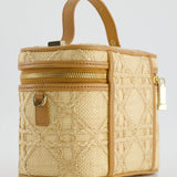 Christian Dior 2021 Beige Lady Small Vanity Case Bag in Raffia & Leather with Gold Hardware