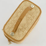 Christian Dior 2021 Beige Lady Small Vanity Case Bag in Raffia & Leather with Gold Hardware