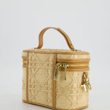 Christian Dior 2021 Beige Lady Small Vanity Case Bag in Raffia & Leather with Gold Hardware