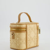 Christian Dior 2021 Beige Lady Small Vanity Case Bag in Raffia & Leather with Gold Hardware