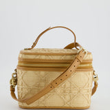 Christian Dior 2021 Beige Lady Small Vanity Case Bag in Raffia & Leather with Gold Hardware