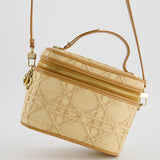 Christian Dior 2021 Beige Lady Small Vanity Case Bag in Raffia & Leather with Gold Hardware