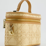 Christian Dior 2021 Beige Lady Small Vanity Case Bag in Raffia & Leather with Gold Hardware