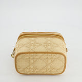 Christian Dior 2021 Beige Lady Small Vanity Case Bag in Raffia & Leather with Gold Hardware