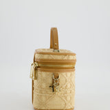 Christian Dior 2021 Beige Lady Small Vanity Case Bag in Raffia & Leather with Gold Hardware