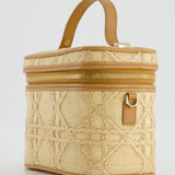 Christian Dior 2021 Beige Lady Small Vanity Case Bag in Raffia & Leather with Gold Hardware