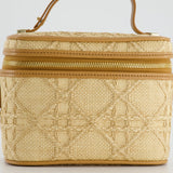 Christian Dior 2021 Beige Lady Small Vanity Case Bag in Raffia & Leather with Gold Hardware