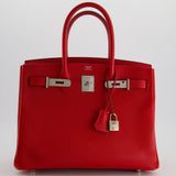 Hermès Birkin 30cm Retourne Bag in Rouge De Coeur Epsom Leather and Palladium Hardware