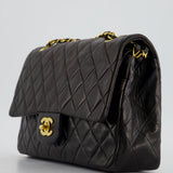 Chanel Black Medium Vintage Double Flap Bag In Lambskin Leather with 24K Gold Hardware