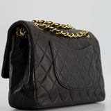 Chanel Black Medium Vintage Double Flap Bag In Lambskin Leather with 24K Gold Hardware