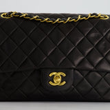 Chanel Black Medium Vintage Double Flap Bag In Lambskin Leather with 24K Gold Hardware