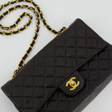 Chanel Black Medium Vintage Double Flap Bag In Lambskin Leather with 24K Gold Hardware