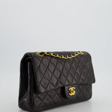 Chanel Black Medium Vintage Double Flap Bag In Lambskin Leather with 24K Gold Hardware