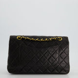 Chanel Black Medium Vintage Double Flap Bag In Lambskin Leather with 24K Gold Hardware