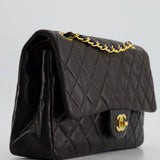 Chanel Black Medium Vintage Double Flap Bag In Lambskin Leather with 24K Gold Hardware