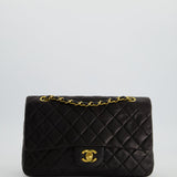 Chanel Black Medium Vintage Double Flap Bag In Lambskin Leather with 24K Gold Hardware