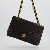 Chanel Black Medium Vintage Double Flap Bag In Lambskin Leather with 24K Gold Hardware