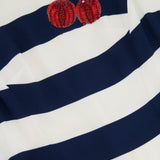 Dolce & Gabbana Navy and White Striped Midi Dress with Sequin Details and Lace Trim Size IT 44 (UK 12)