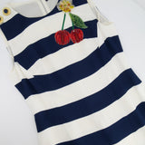 Dolce & Gabbana Navy and White Striped Midi Dress with Sequin Details and Lace Trim Size IT 44 (UK 12)