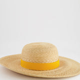 Hermès Beige Raffia Woven Hat with Yellow Bandeaux Size 57