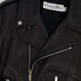 Christian Dior Black Leather Biker Jacket with Silver Zip Detail and Stitch Logo FR 40 (UK 12)