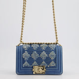 Chanel Blue Small Boy Bag in Denim with Champagne Gold Hardware