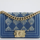 Chanel Blue Small Boy Bag in Denim with Champagne Gold Hardware