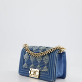 Chanel Blue Small Boy Bag in Denim with Champagne Gold Hardware