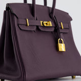 Hermès Birkin 25cm Retourne Bag in Raisin Togo Leather with Gold Hardware