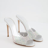 Paris Texas Silver Crystal-Embellished High-Heel Mules Size EU 39.5