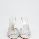 Paris Texas Silver Crystal-Embellished High-Heel Mules Size EU 39.5