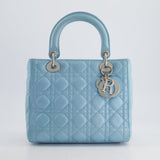 Christian Dior Sky Blue Medium Lady Dior Bag in Cannage Lambskin Leather with Silver Hardware RRP £5,300