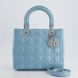 Christian Dior Sky Blue Medium Lady Dior Bag in Cannage Lambskin Leather with Silver Hardware RRP £5,300