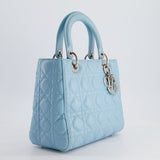 Christian Dior Sky Blue Medium Lady Dior Bag in Cannage Lambskin Leather with Silver Hardware RRP £5,300