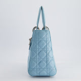 Christian Dior Sky Blue Medium Lady Dior Bag in Cannage Lambskin Leather with Silver Hardware RRP £5,300