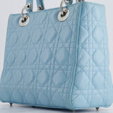 Christian Dior Sky Blue Medium Lady Dior Bag in Cannage Lambskin Leather with Silver Hardware RRP £5,300