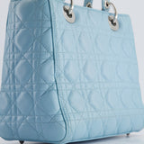 Christian Dior Sky Blue Medium Lady Dior Bag in Cannage Lambskin Leather with Silver Hardware RRP £5,300