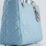 Christian Dior Sky Blue Medium Lady Dior Bag in Cannage Lambskin Leather with Silver Hardware RRP £5,300