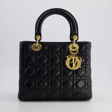 Christian Dior Black Medium Lady Dior Bag in Cannage Lambskin Leather with Gold Hardware RRP £5,300