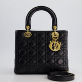 Christian Dior Black Medium Lady Dior Bag in Cannage Lambskin Leather with Gold Hardware RRP £5,300