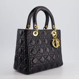 Christian Dior Black Medium Lady Dior Bag in Cannage Lambskin Leather with Gold Hardware RRP £5,300