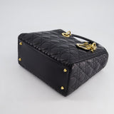 Christian Dior Black Medium Lady Dior Bag in Cannage Lambskin Leather with Gold Hardware RRP £5,300