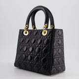 Christian Dior Black Medium Lady Dior Bag in Cannage Lambskin Leather with Gold Hardware RRP £5,300