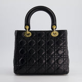 Christian Dior Black Medium Lady Dior Bag in Cannage Lambskin Leather with Gold Hardware RRP £5,300