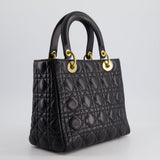 Christian Dior Black Medium Lady Dior Bag in Cannage Lambskin Leather with Gold Hardware RRP £5,300