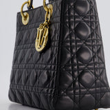 Christian Dior Black Medium Lady Dior Bag in Cannage Lambskin Leather with Gold Hardware RRP £5,300