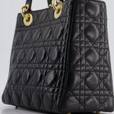 Christian Dior Black Medium Lady Dior Bag in Cannage Lambskin Leather with Gold Hardware RRP £5,300