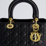 Christian Dior Black Medium Lady Dior Bag in Cannage Lambskin Leather with Gold Hardware RRP £5,300