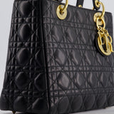 Christian Dior Black Medium Lady Dior Bag in Cannage Lambskin Leather with Gold Hardware RRP £5,300