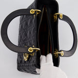 Christian Dior Black Medium Lady Dior Bag in Cannage Lambskin Leather with Gold Hardware RRP £5,300